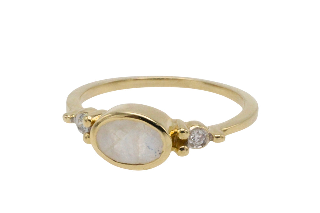 Labradorite and diamond ring in 14 carat gold-Vintage Rings-The Antique Ring Shop