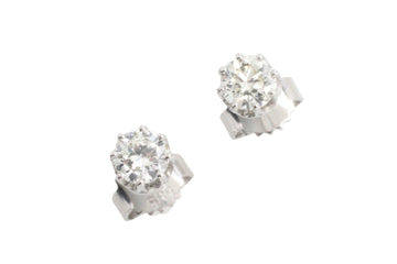 White gold studs with brilliant cut diamonds-Earrings-The Antique Ring Shop