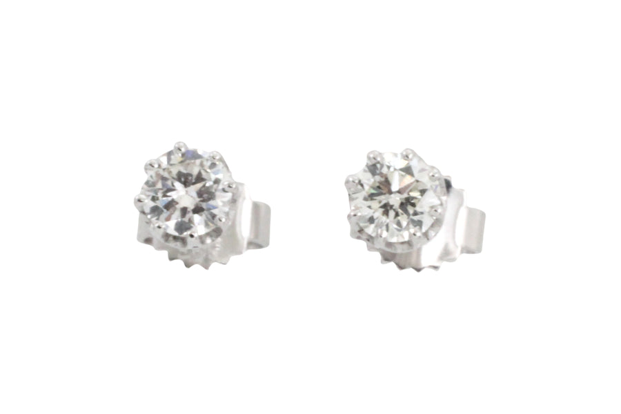 White gold studs with brilliant cut diamonds-Earrings-The Antique Ring Shop