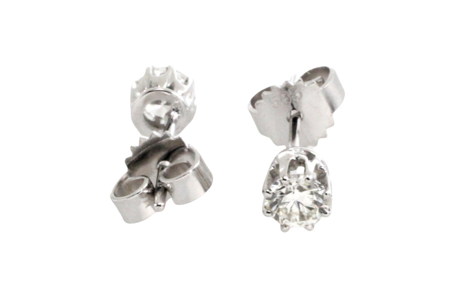 White gold studs with brilliant cut diamonds-Earrings-The Antique Ring Shop