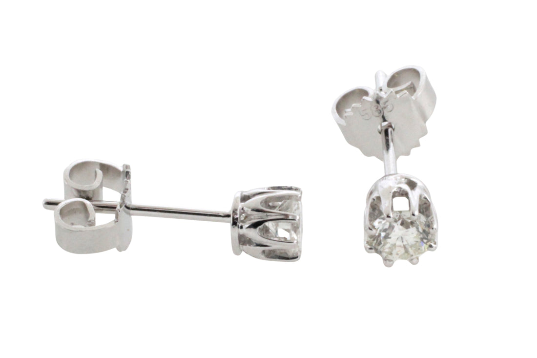 White gold studs with brilliant cut diamonds-Earrings-The Antique Ring Shop