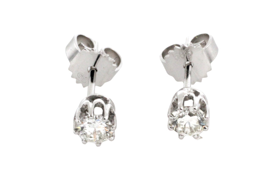 White gold studs with brilliant cut diamonds-Earrings-The Antique Ring Shop