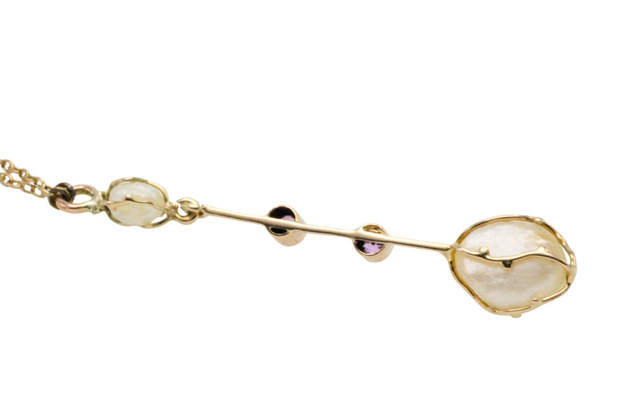 Vintage pearl and tourmaline pendant-The Antique Ring Shop