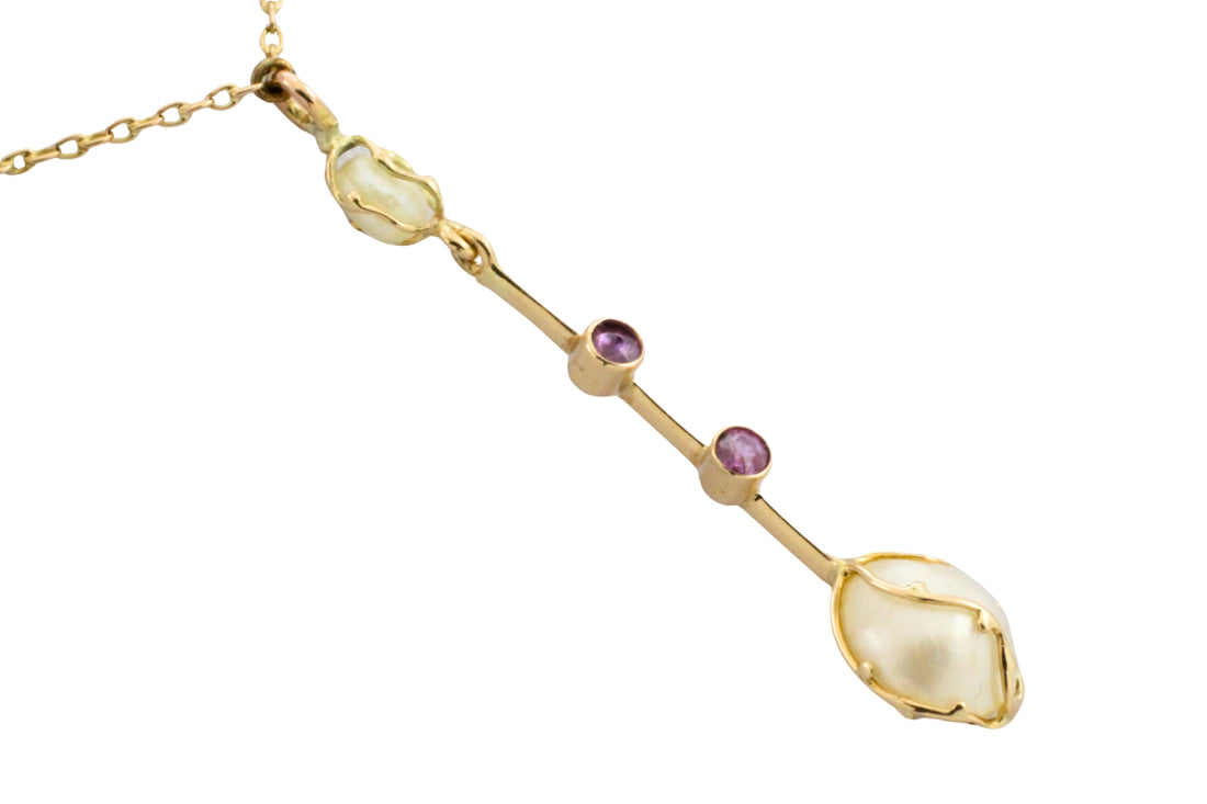 Vintage pearl and tourmaline pendant-The Antique Ring Shop