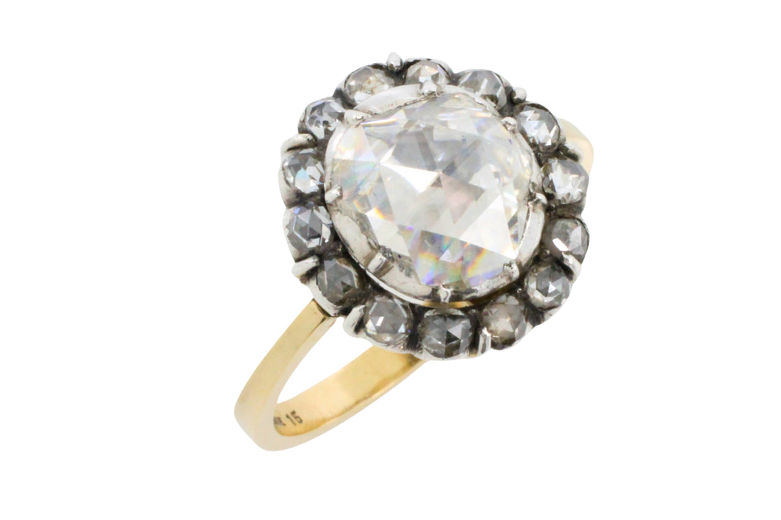 Vintage rose diamond ring in 14 carat gold and silver-engagement rings-The Antique Ring Shop