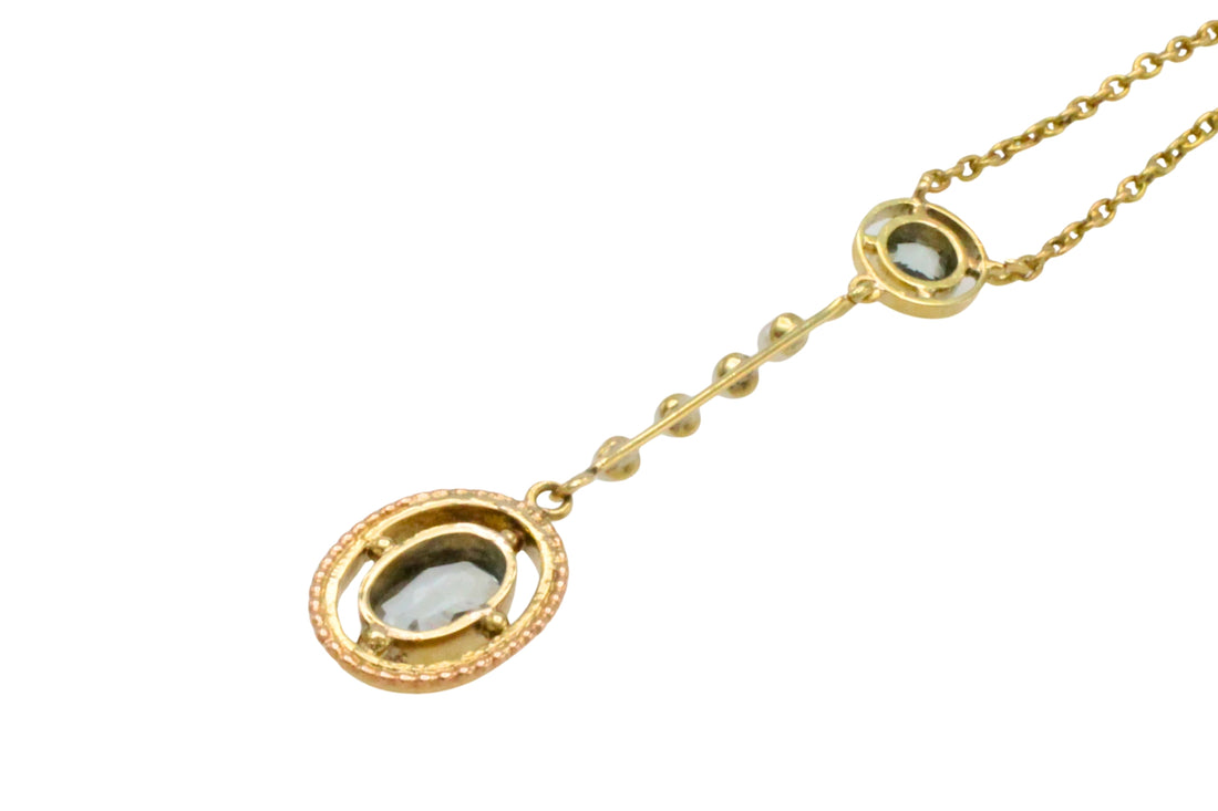 Vintage aquamarine and pearl collier-Pendants-The Antique Ring Shop