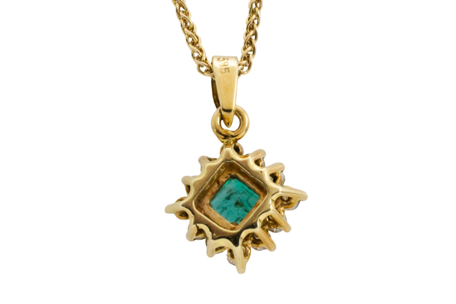 Emerald and diamond pendant in 14 carat gold-Pendants-The Antique Ring Shop