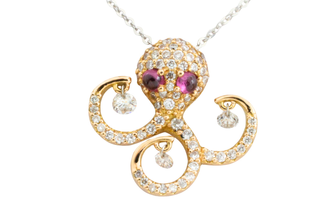 Ponte Vecchio Gioielli diamond and ruby octopus pendant-Pendants-The Antique Ring Shop