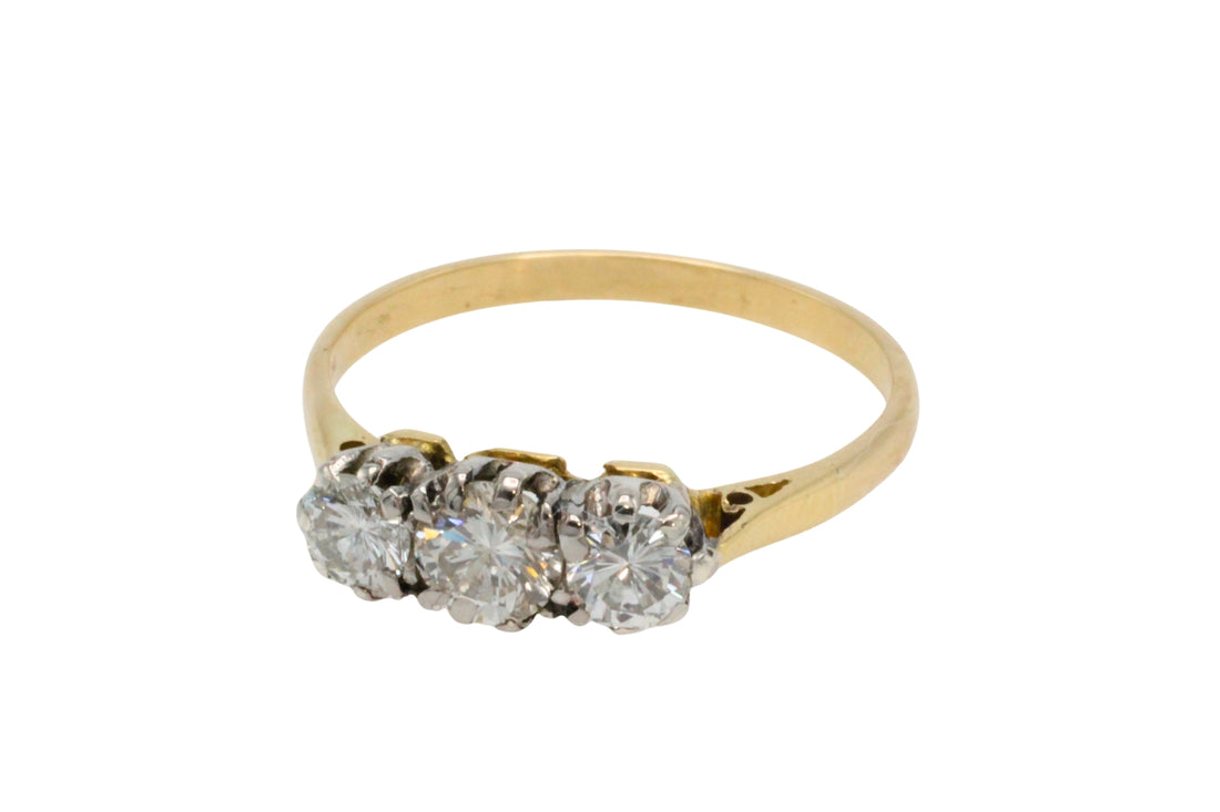 A vintage three stone ring in 18 carat gold-Vintage Rings-The Antique Ring Shop