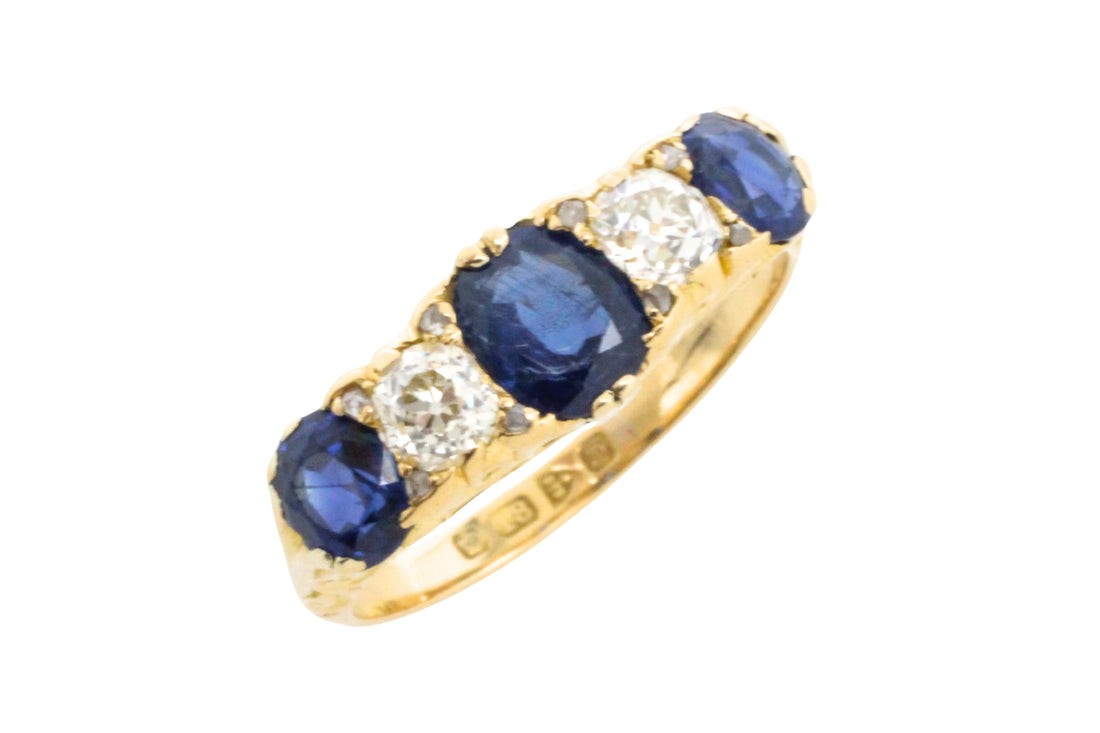 Edwardian sapphire and old mine cut diamond from 1906-Antique rings-The Antique Ring Shop