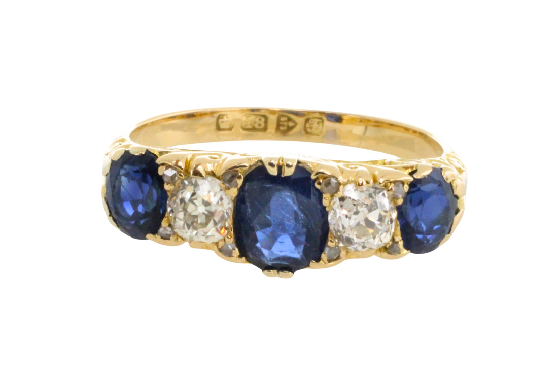 Edwardian sapphire and old mine cut diamond from 1906-Antique rings-The Antique Ring Shop