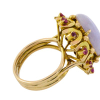 Cabochon lavender jade and ruby ring-Vintage Rings-The Antique Ring Shop