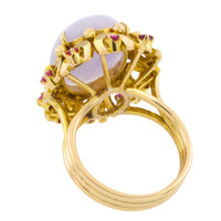 Cabochon lavender jade and ruby ring-Vintage Rings-The Antique Ring Shop