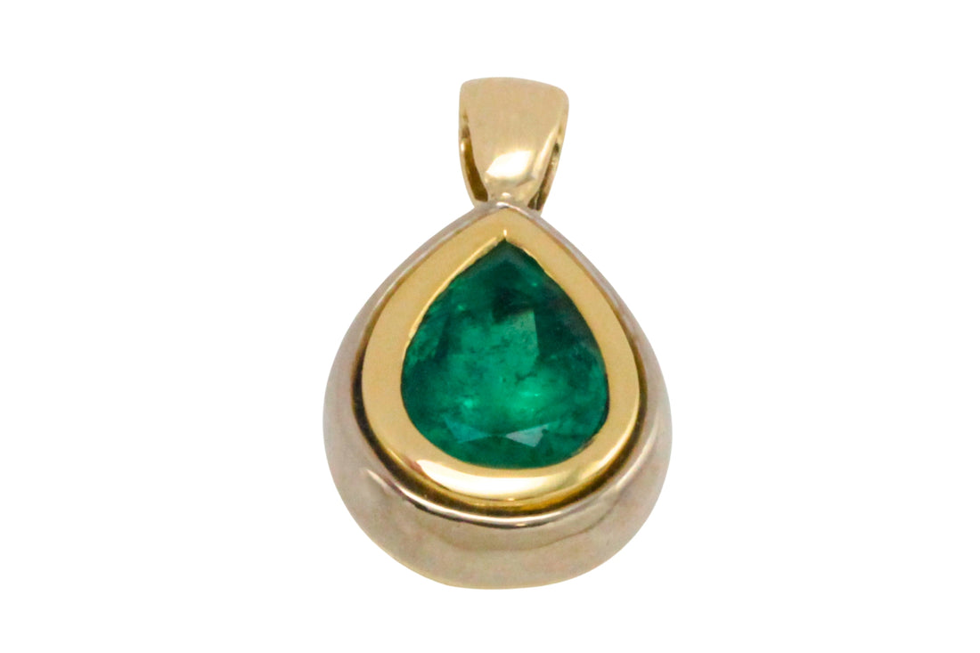 Emerald pendant in yellow and white gold-Pendants-The Antique Ring Shop