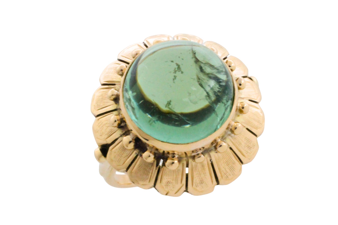 Vintage cabochon green tourmaline ring-Vintage Rings-The Antique Ring Shop