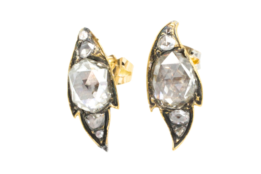 Rose diamond studs in silver and 14 carat gold-Earrings-The Antique Ring Shop