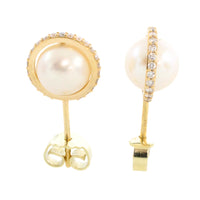 Pearl studs with diamond halos-Earrings-The Antique Ring Shop