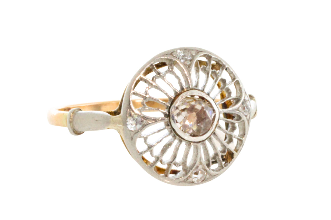 Art Deco filigree ring with old cut diamonds-Antique rings-The Antique Ring Shop