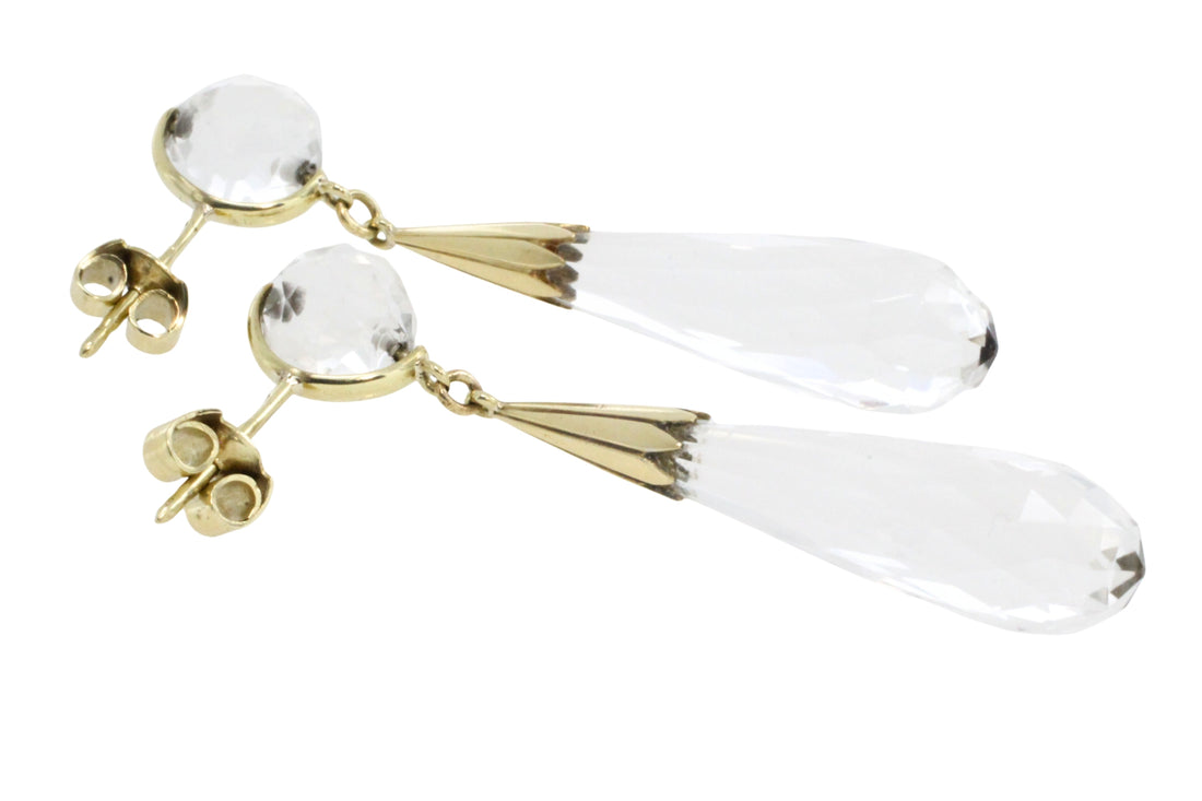 Vintage rock crystal pendant earrings-Earrings-The Antique Ring Shop