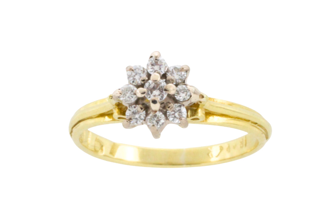 Diamond cluster ring in 18 carat gold-engagement rings-The Antique Ring Shop