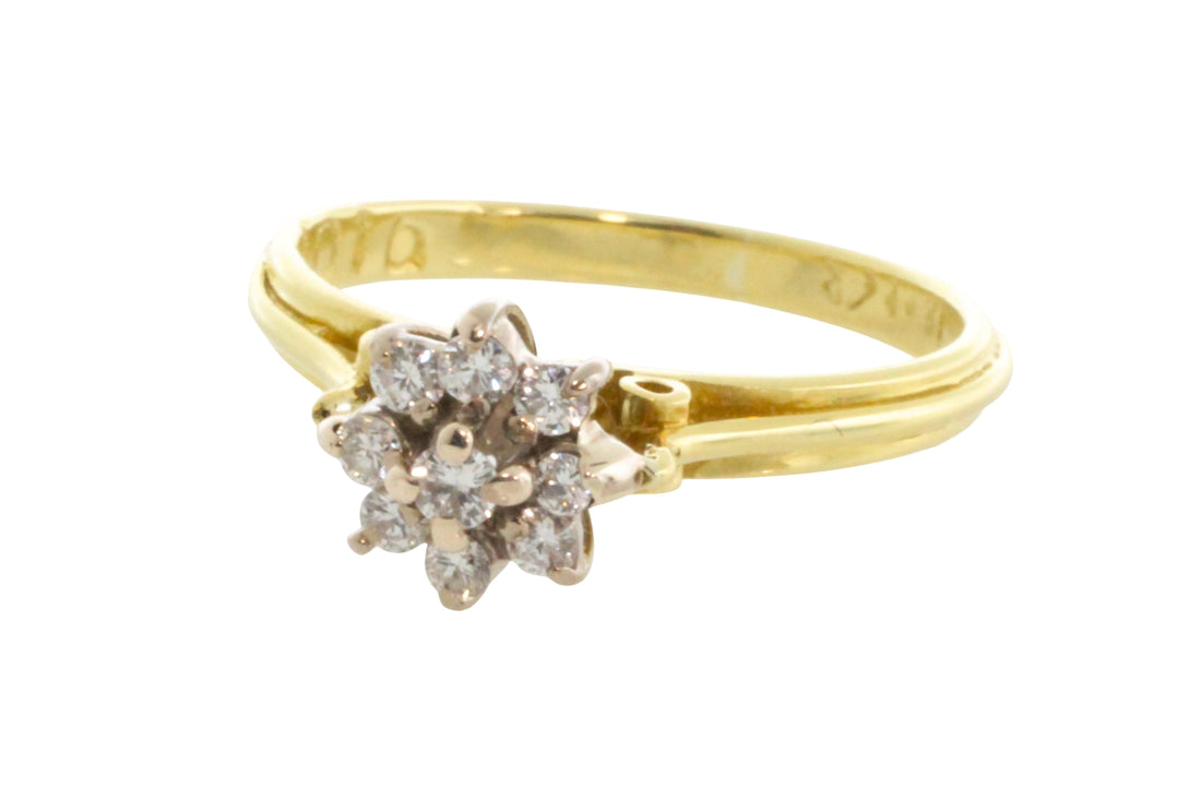 Diamond cluster ring in 18 carat gold-engagement rings-The Antique Ring Shop