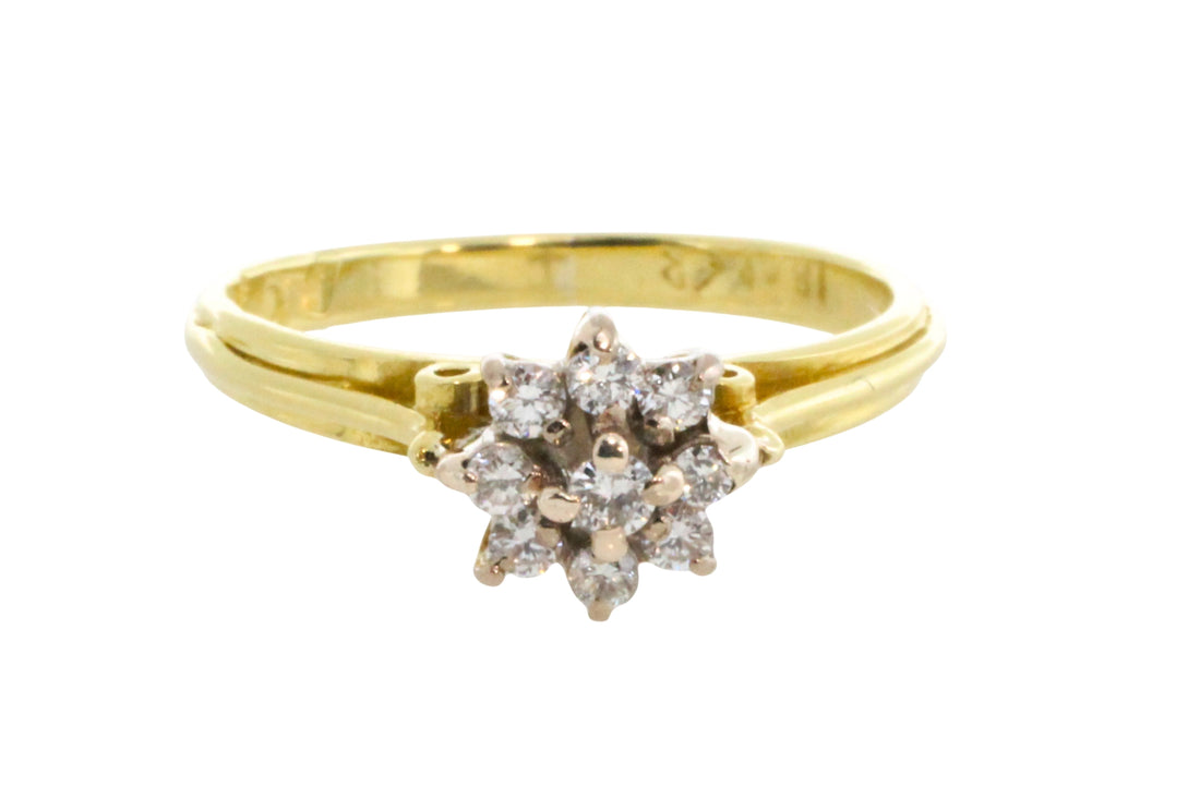 Diamond cluster ring in 18 carat gold-engagement rings-The Antique Ring Shop