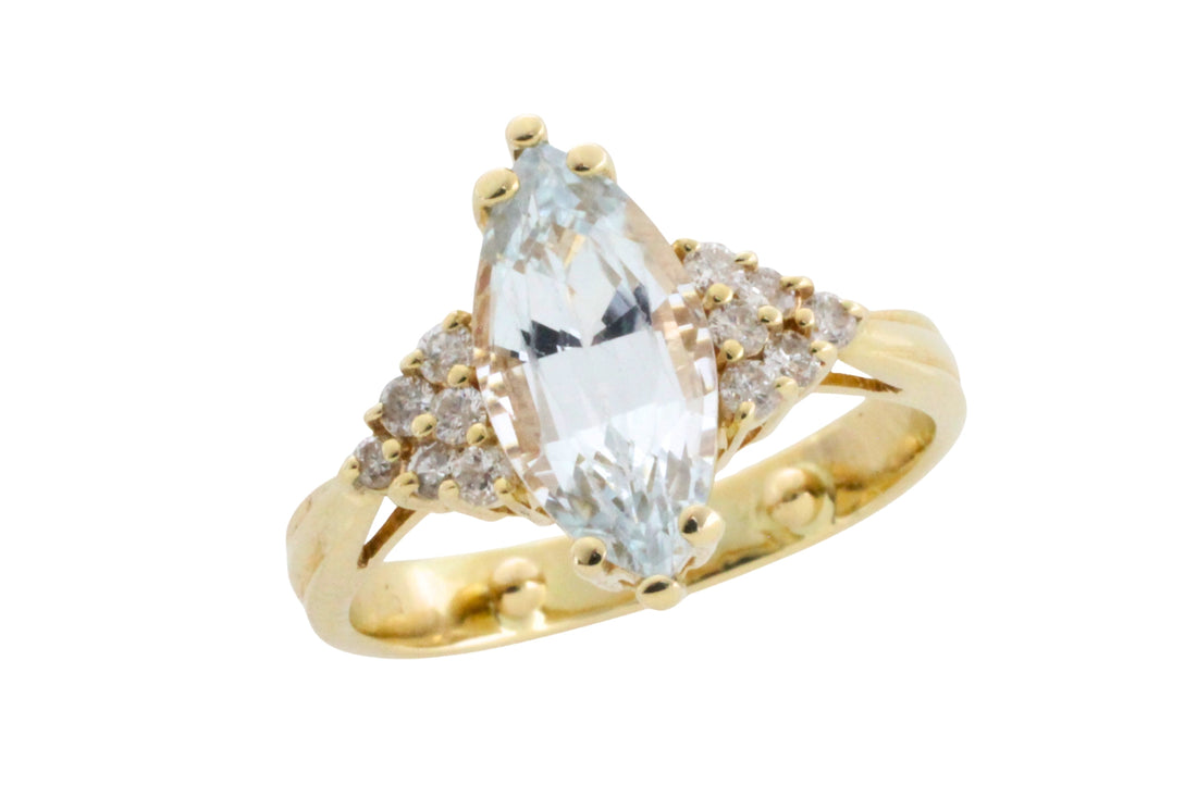 Aquamarine and diamond ring-Vintage Rings-The Antique Ring Shop