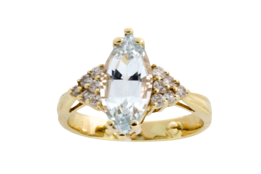 Aquamarine and diamond ring-Vintage Rings-The Antique Ring Shop