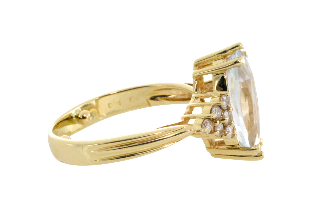 Aquamarine and diamond ring-Vintage Rings-The Antique Ring Shop