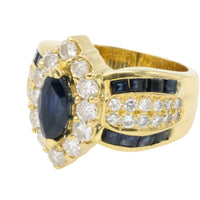 Marquise sapphire and diamond ring in 18 carat gold-Vintage Rings-The Antique Ring Shop