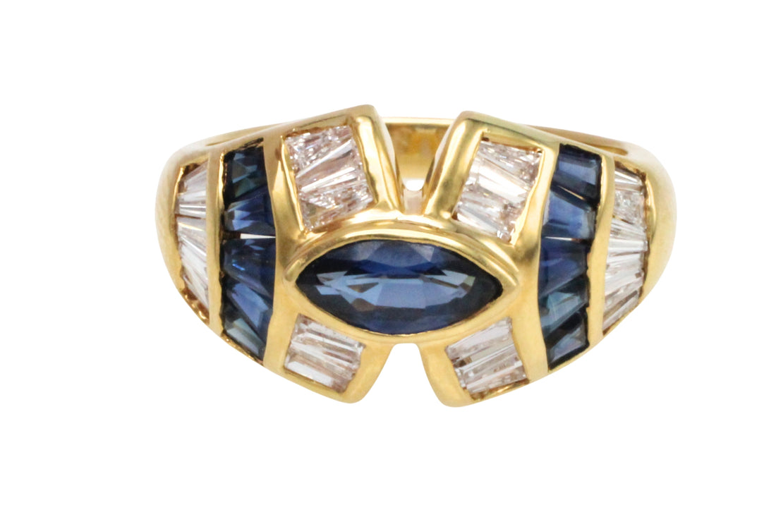 Sapphire and baguette cut diamond ring-Vintage Rings-The Antique Ring Shop