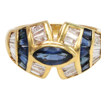 Sapphire and baguette cut diamond ring-Vintage Rings-The Antique Ring Shop