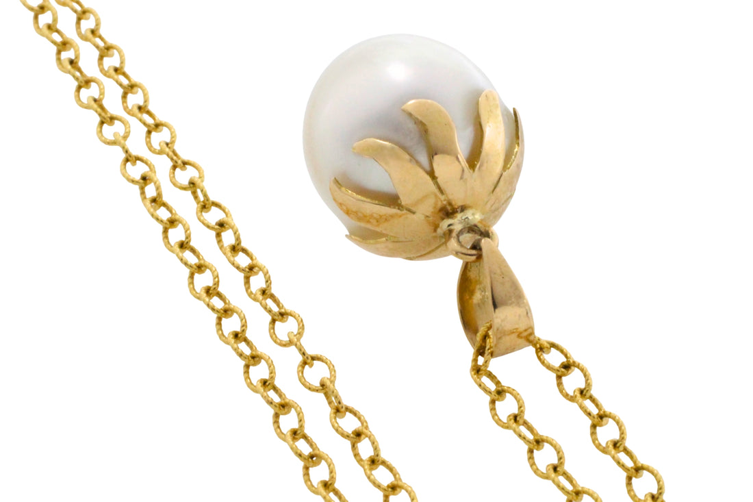 Pearl pendant and chain in 14 carat gold-Pendants-The Antique Ring Shop