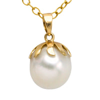 Pearl pendant and chain in 14 carat gold-Pendants-The Antique Ring Shop