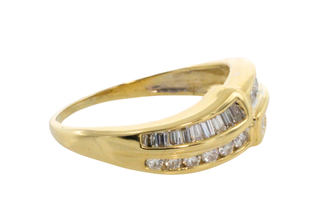 Baguette and brilliant cut diamond ring in 18 carat gold-engagement rings-The Antique Ring Shop
