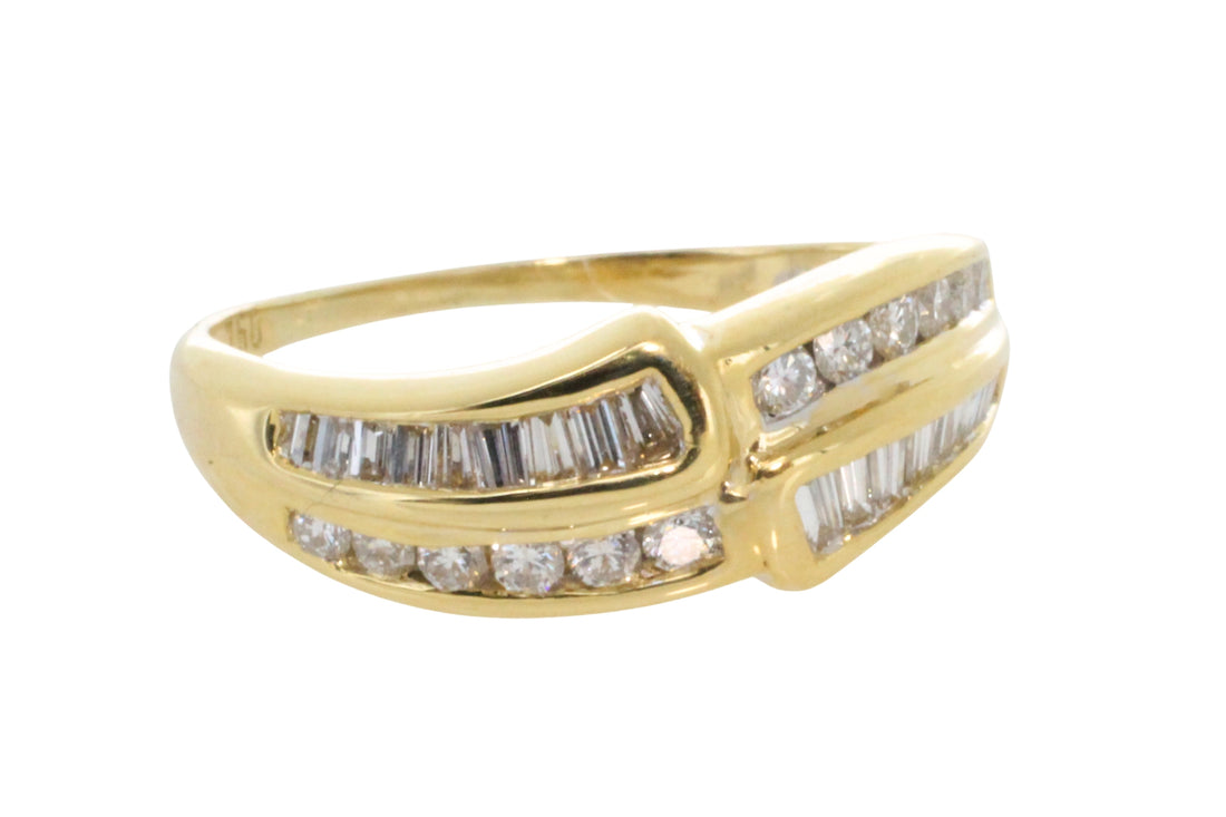 Baguette and brilliant cut diamond ring in 18 carat gold-engagement rings-The Antique Ring Shop