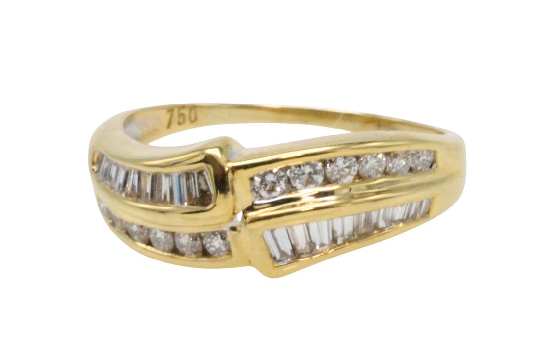 Baguette and brilliant cut diamond ring in 18 carat gold-engagement rings-The Antique Ring Shop