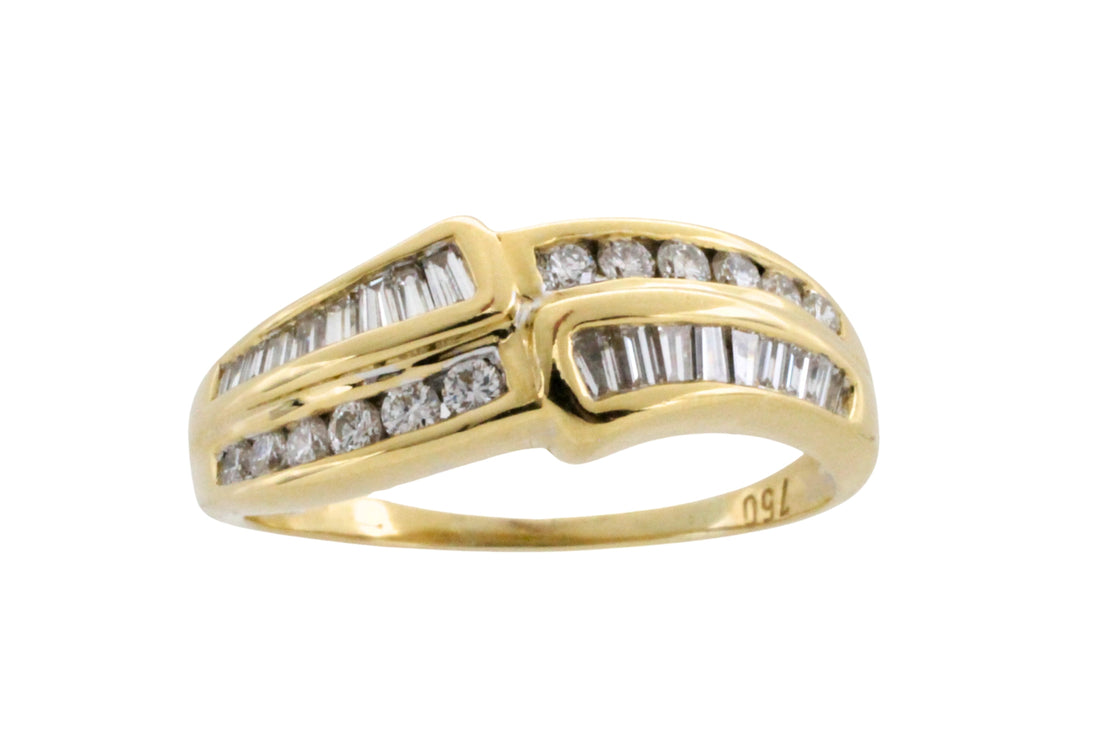 Baguette and brilliant cut diamond ring in 18 carat gold-engagement rings-The Antique Ring Shop