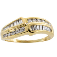 Baguette and brilliant cut diamond ring in 18 carat gold-engagement rings-The Antique Ring Shop