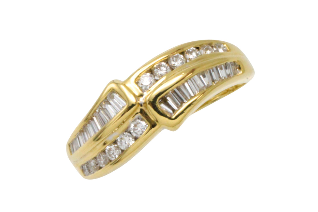 Baguette and brilliant cut diamond ring in 18 carat gold-engagement rings-The Antique Ring Shop