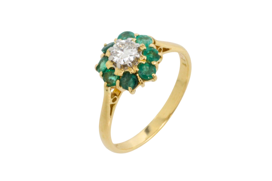 Emerald and diamond ring in platinum and gold-engagement rings-The Antique Ring Shop