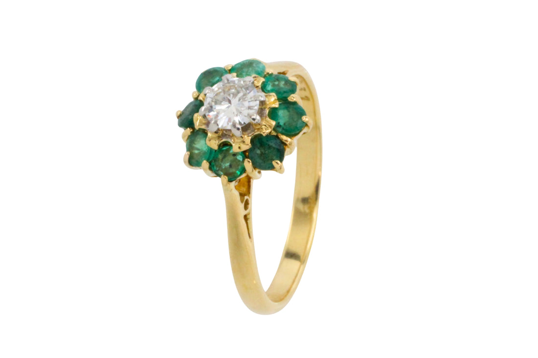 Emerald and diamond ring in platinum and gold-engagement rings-The Antique Ring Shop