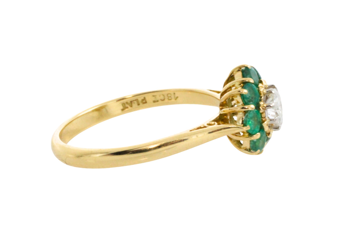 Emerald and diamond ring in platinum and gold-engagement rings-The Antique Ring Shop