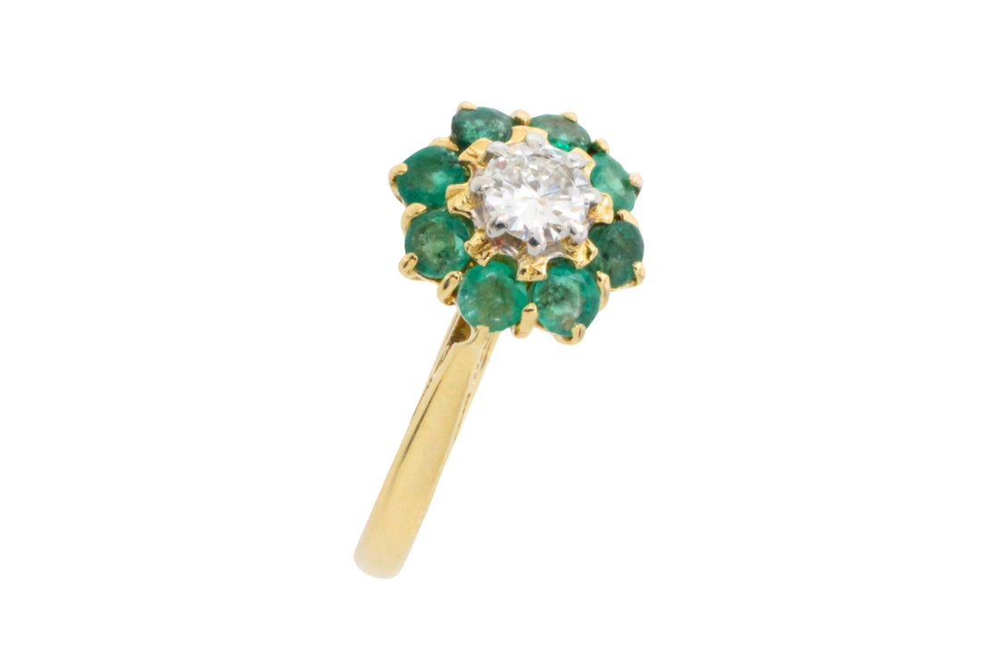 Emerald and diamond ring in platinum and gold-engagement rings-The Antique Ring Shop