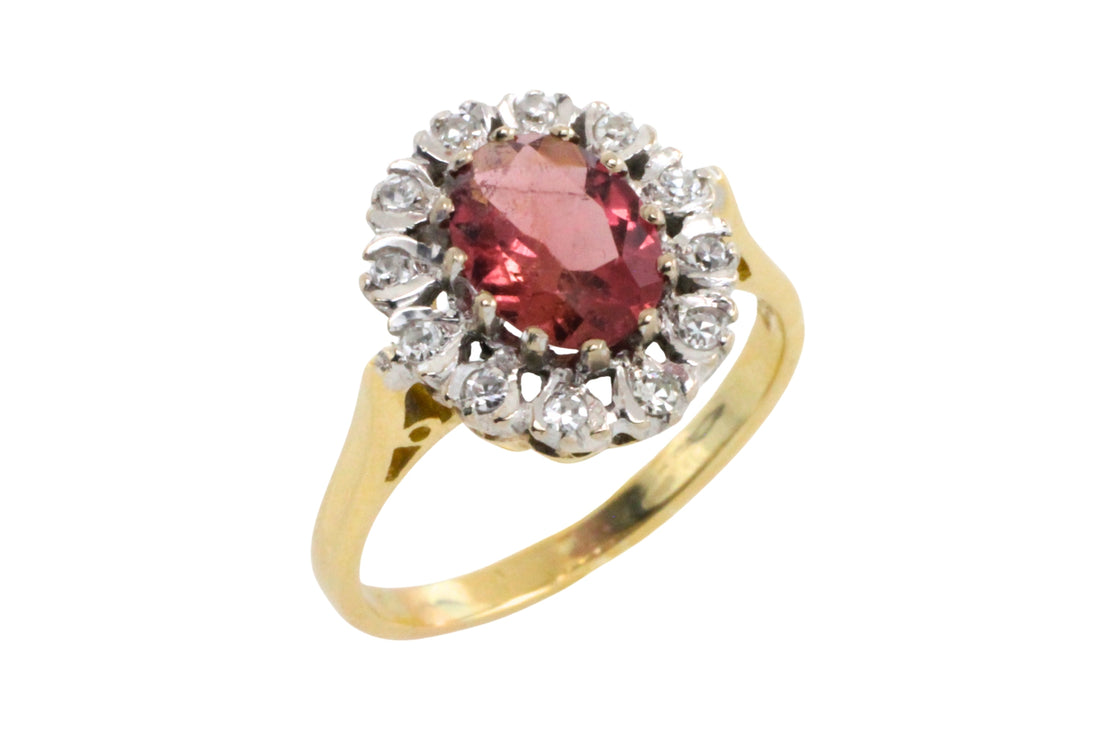 Vintage pink tourmaline and diamond ring