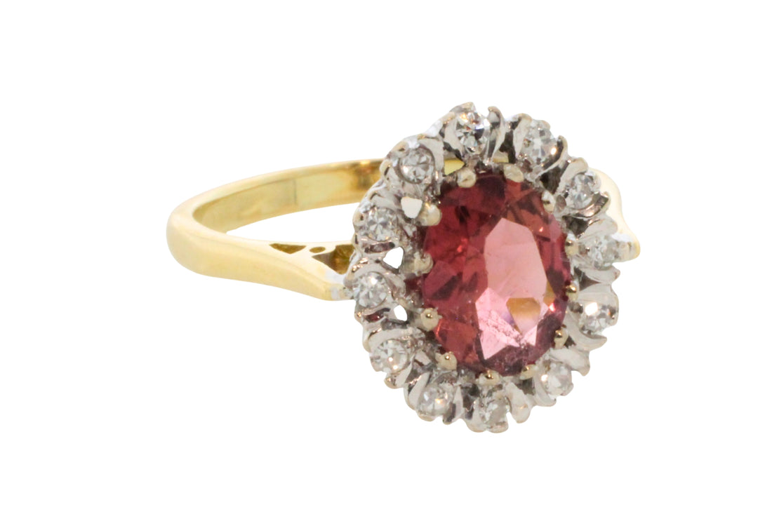 Vintage pink tourmaline and diamond ring