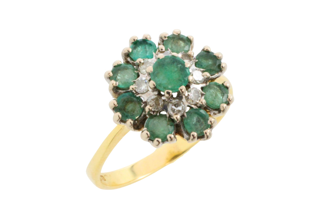 Vintage emerald and diamond cluster ring-Vintage Rings-The Antique Ring Shop