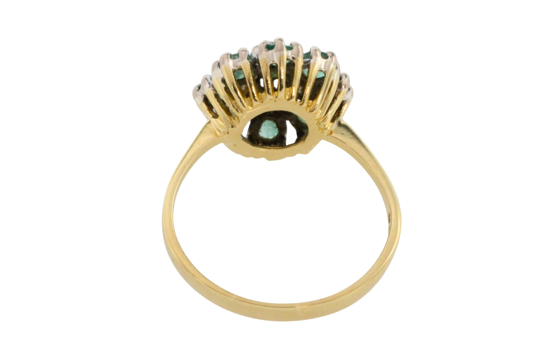 Vintage emerald and diamond cluster ring-Vintage Rings-The Antique Ring Shop