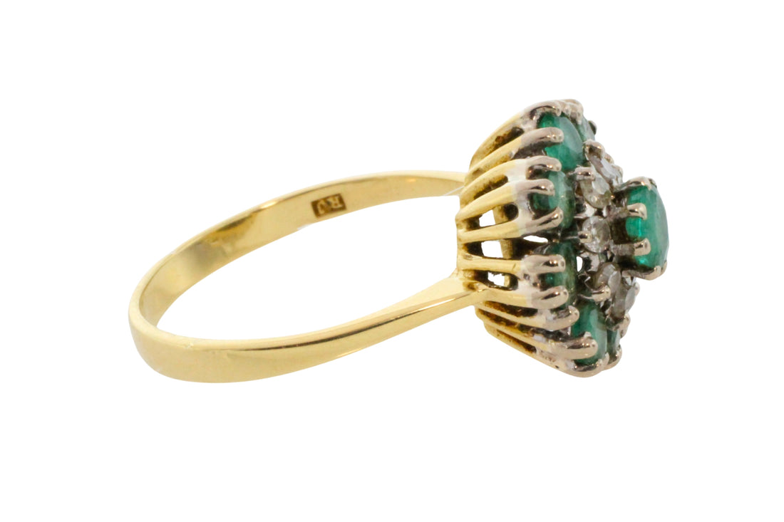 Vintage emerald and diamond cluster ring-Vintage Rings-The Antique Ring Shop