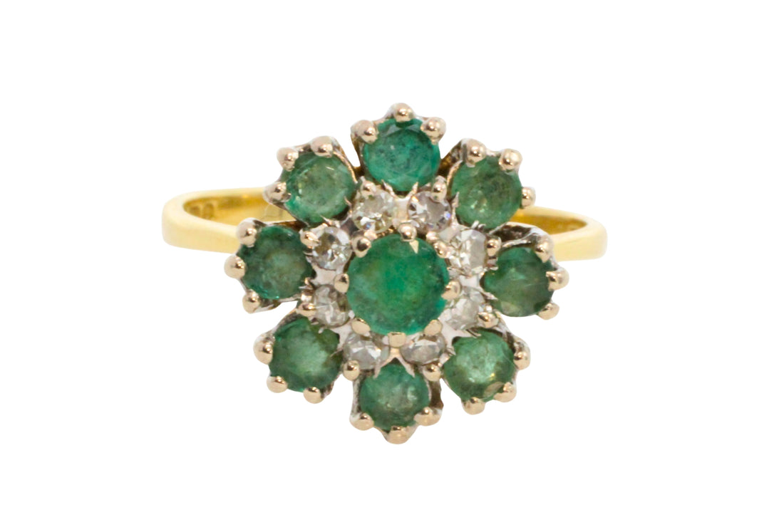 Vintage emerald and diamond cluster ring-Vintage Rings-The Antique Ring Shop
